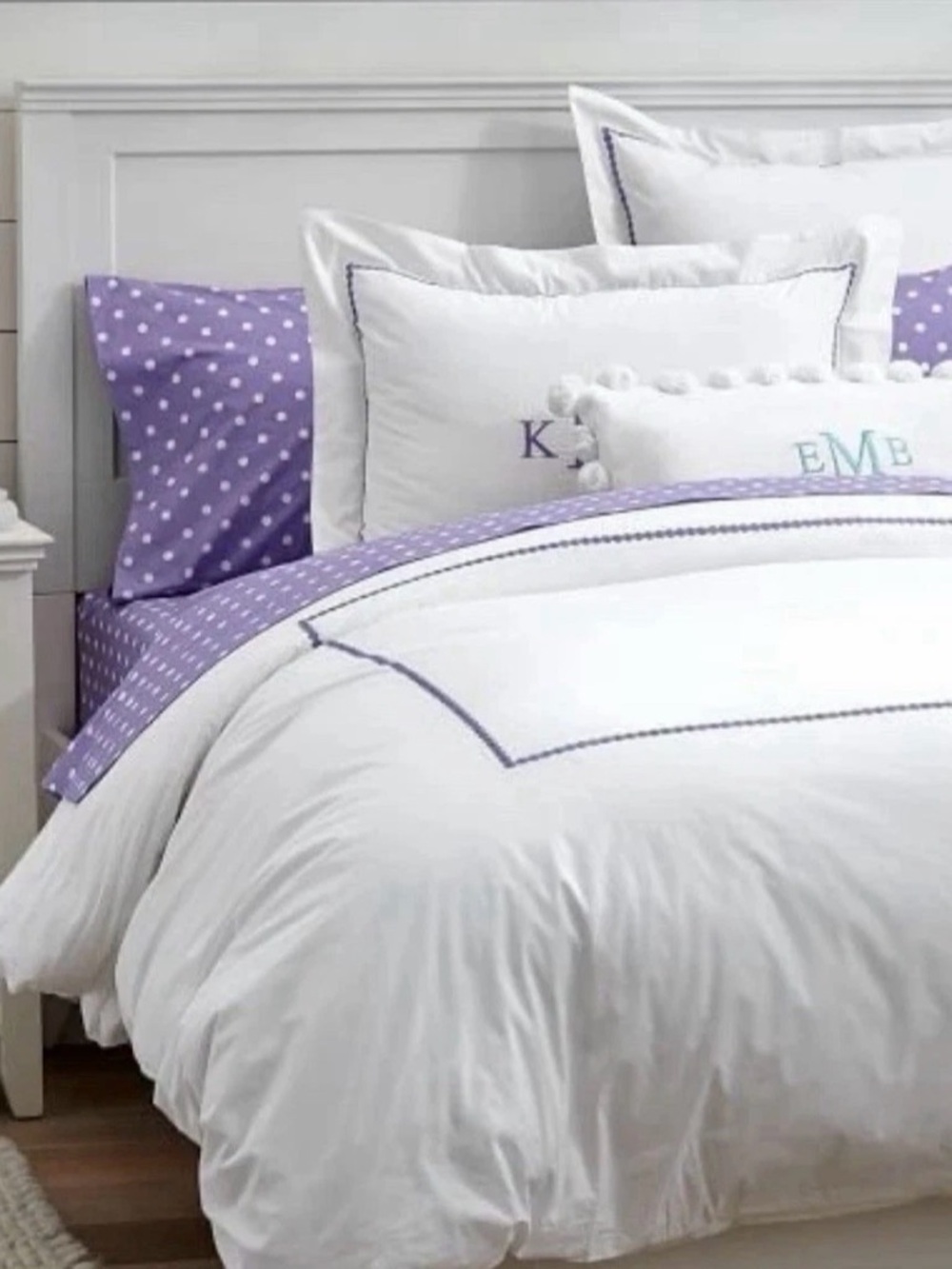 White Duvet Cover Set with Lavender Accents Pottery Barn Teen Twin